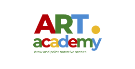 The art academy logo on a green background.