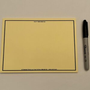 A YELLOW VIS-IT™ Big Idea Pad 8x6 in. (50 sheets) with a marker and a pen.