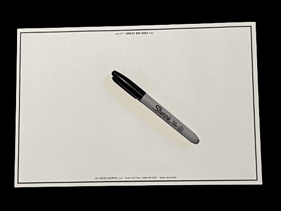 A WHITE VIS-IT™ Great Big Idea Pad 12x8 in (25 sheets) piece of paper with a marker on it.