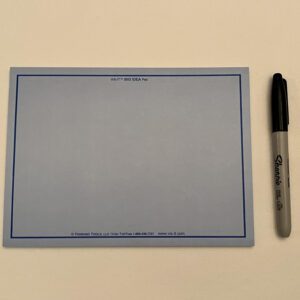 A BLUE VIS-IT™ Big Idea Pad 8x6 in. (50 sheets) with a marker on it.